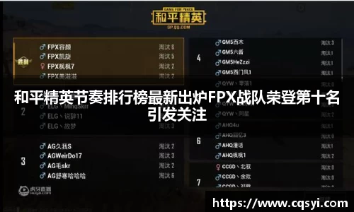 和平精英节奏排行榜最新出炉FPX战队荣登第十名引发关注