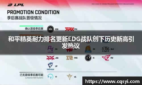 和平精英耐力排名更新EDG战队创下历史新高引发热议