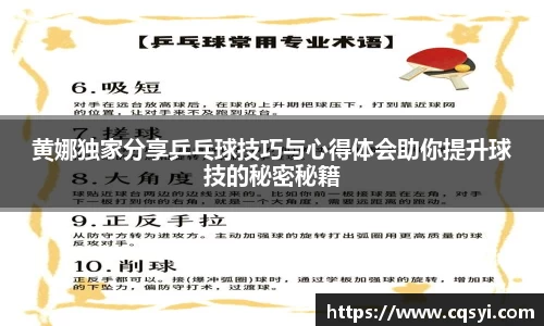 黄娜独家分享乒乓球技巧与心得体会助你提升球技的秘密秘籍